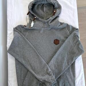 Indigo JeansCode Men 's Gray Hoodie with Leather Accent - M